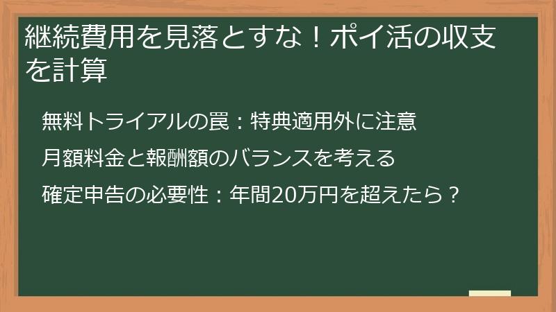 継続費用を見落とすな!ポイ活の収支を計算