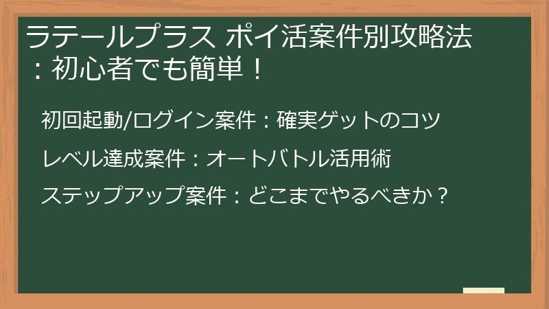 ラテールプラス ポイ活案件別攻略法：初心者でも簡単！