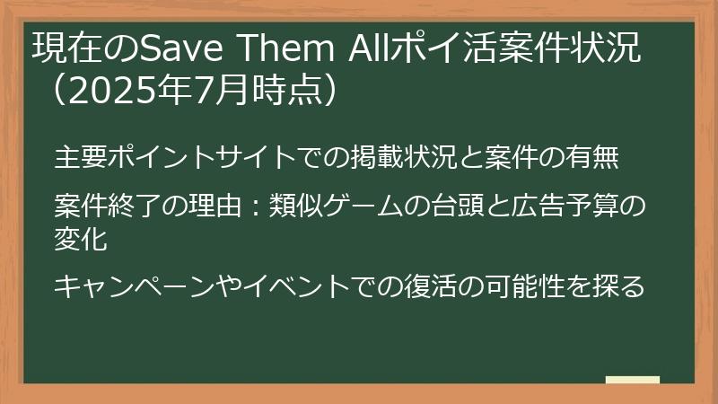 現在のSave Them Allポイ活案件状況（2025年7月時点）