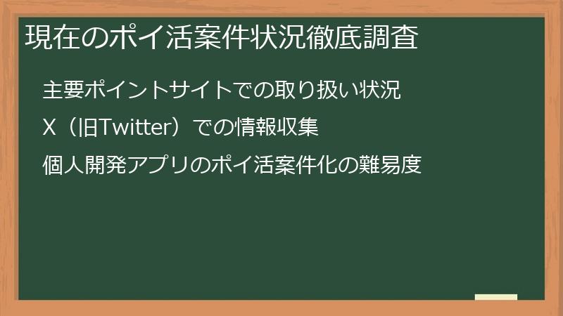 現在のポイ活案件状況徹底調査
