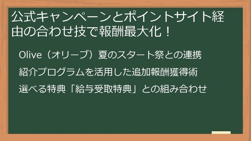 公式キャンペーンとポイントサイト経由の合わせ技で報酬最大化！