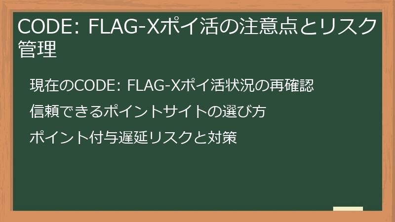CODE: FLAG-Xポイ活の注意点とリスク管理