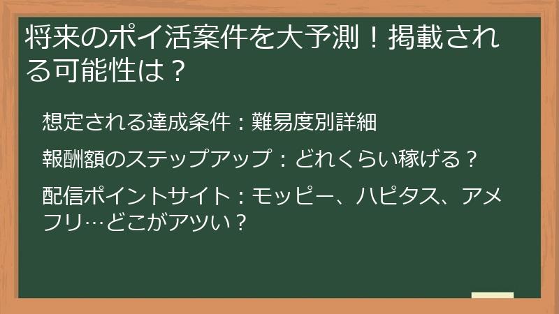 将来のポイ活案件を大予測！掲載される可能性は？