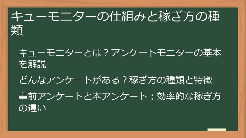 キューモニターの仕組みと稼ぎ方の種類