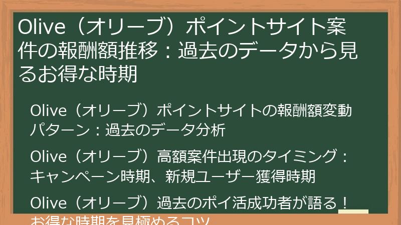 Olive（オリーブ）ポイントサイト案件の報酬額推移：過去のデータから見るお得な時期