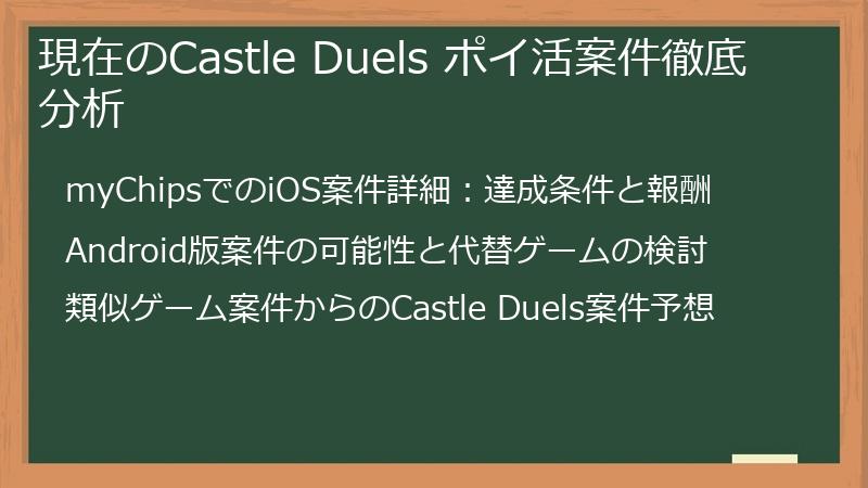 現在のCastle Duels ポイ活案件徹底分析
