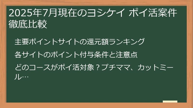 2025年7月現在のヨシケイ ポイ活案件徹底比較