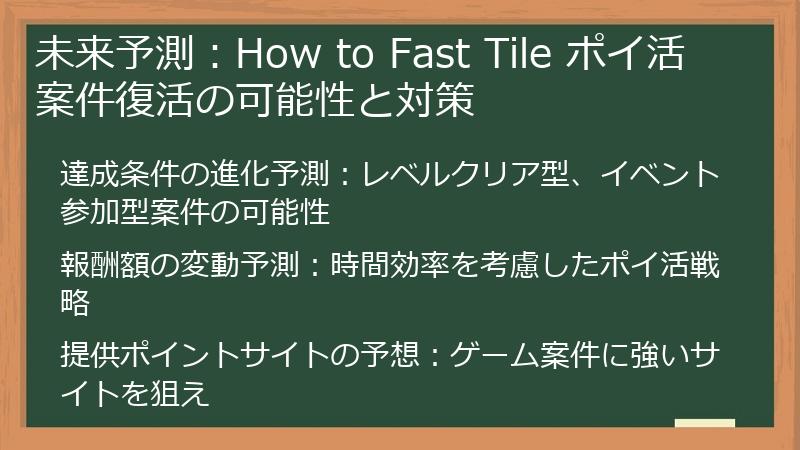未来予測：How to Fast Tile ポイ活案件復活の可能性と対策