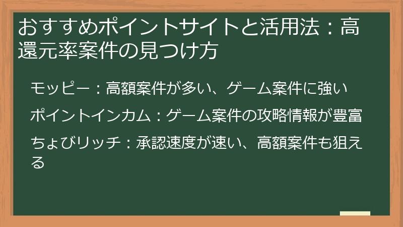 おすすめポイントサイトと活用法:高還元率案件の見つけ方