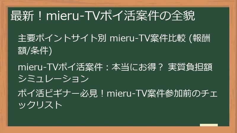 最新！mieru-TVポイ活案件の全貌