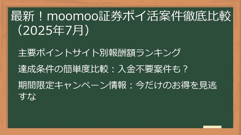 最新！moomoo証券ポイ活案件徹底比較（2025年7月）