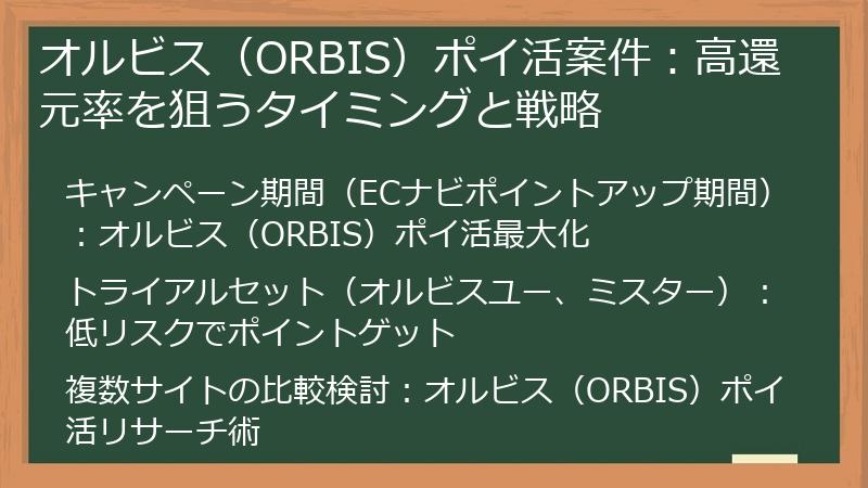 オルビス（ORBIS）ポイ活案件：高還元率を狙うタイミングと戦略