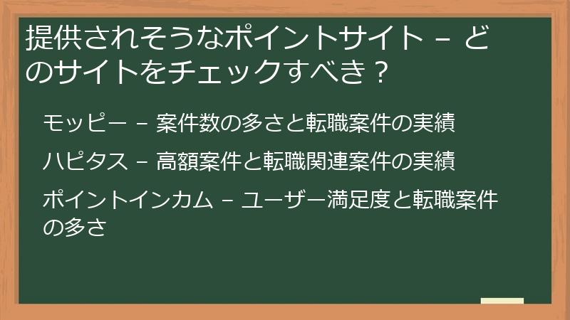 提供されそうなポイントサイト – どのサイトをチェックすべき?
