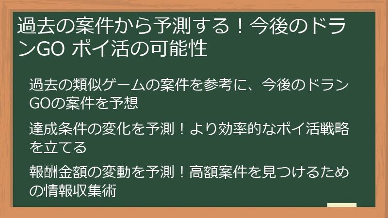 過去の案件から予測する!今後のドランGO ポイ活の可能性