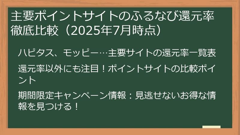 主要ポイントサイトのふるなび還元率徹底比較（2025年7月時点）