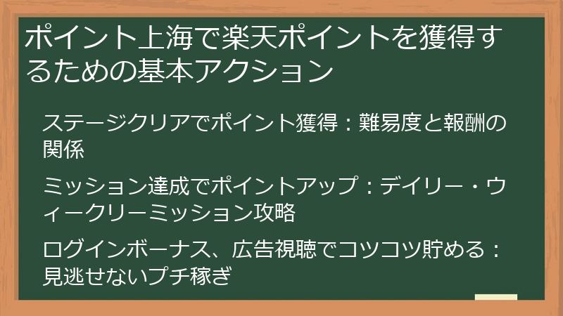 ポイント上海で楽天ポイントを獲得するための基本アクション