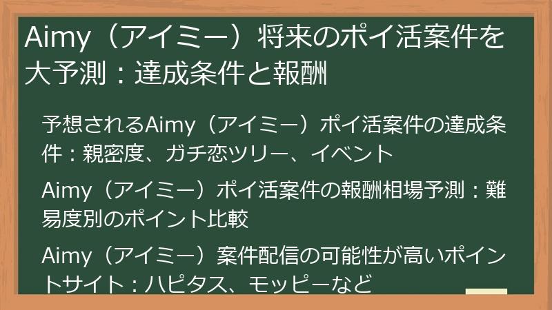 Aimy（アイミー）将来のポイ活案件を大予測：達成条件と報酬