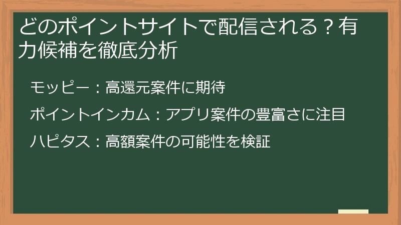 どのポイントサイトで配信される？有力候補を徹底分析