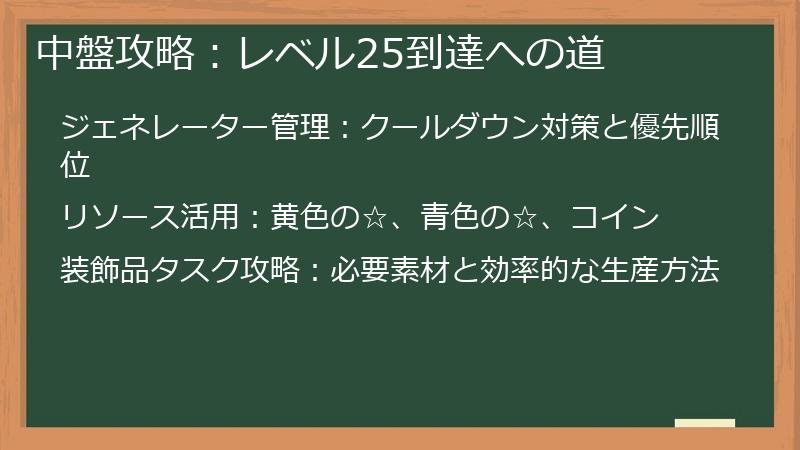 中盤攻略：レベル25到達への道