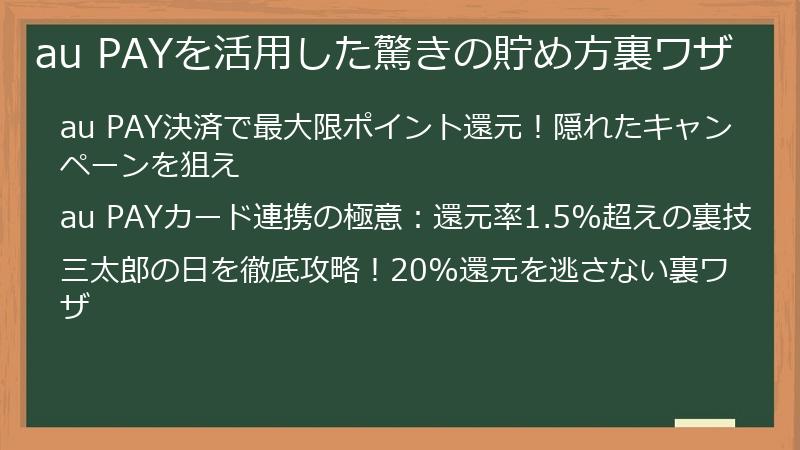 au PAYを活用した驚きの貯め方裏ワザ