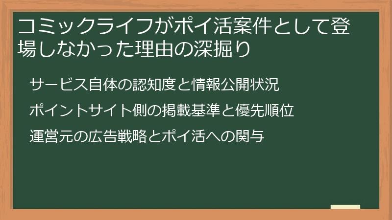 コミックライフがポイ活案件として登場しなかった理由の深掘り