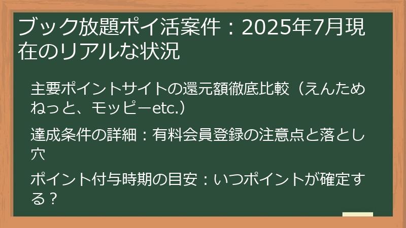 ブック放題ポイ活案件：2025年7月現在のリアルな状況