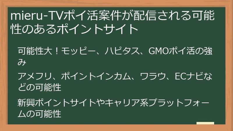 mieru-TVポイ活案件が配信される可能性のあるポイントサイト