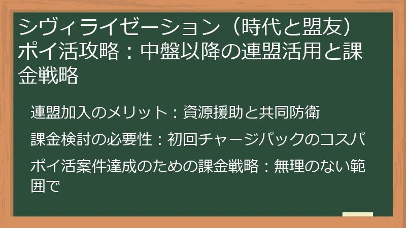シヴィライゼーション（時代と盟友）ポイ活攻略：中盤以降の連盟活用と課金戦略