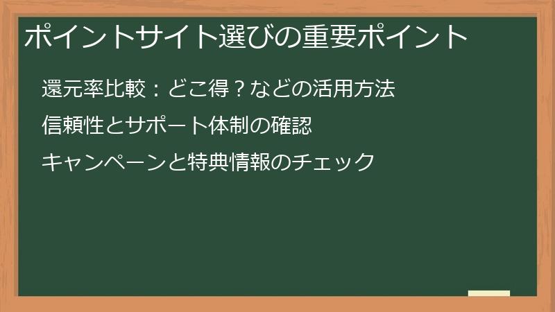 ポイントサイト選びの重要ポイント