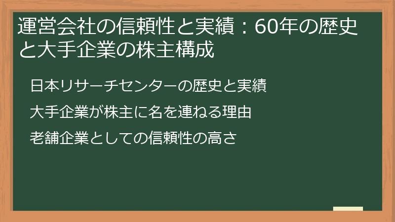 運営会社の信頼性と実績：60年の歴史と大手企業の株主構成