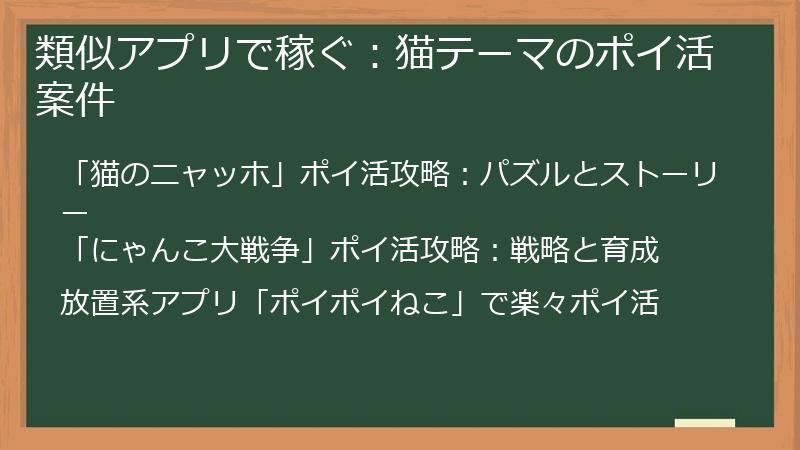 類似アプリで稼ぐ:猫テーマのポイ活案件