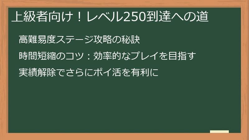 上級者向け！レベル250到達への道