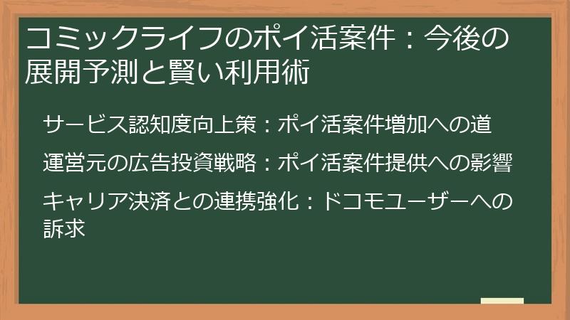 コミックライフのポイ活案件：今後の展開予測と賢い利用術