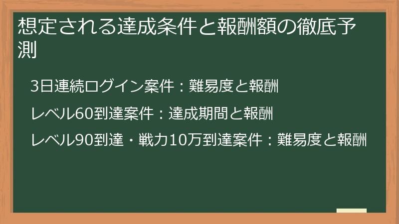 想定される達成条件と報酬額の徹底予測