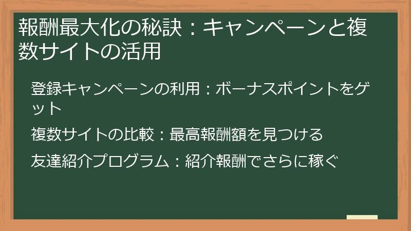 報酬最大化の秘訣：キャンペーンと複数サイトの活用