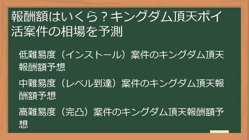 報酬額はいくら？キングダム頂天ポイ活案件の相場を予測
