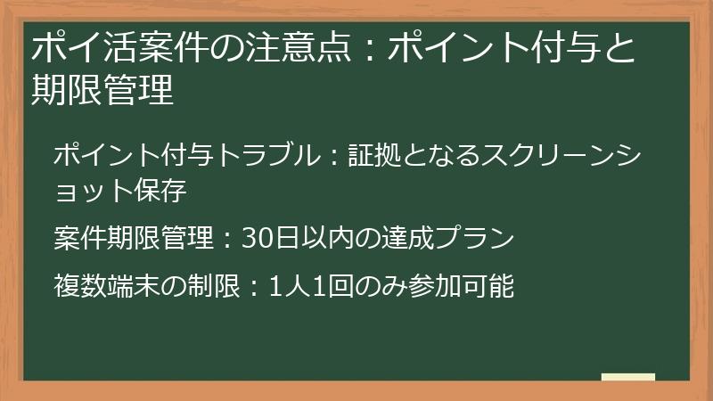 ポイ活案件の注意点:ポイント付与と期限管理