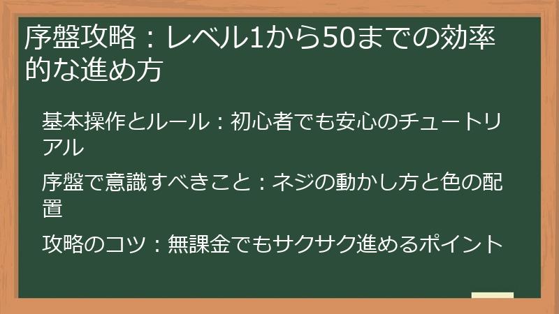 序盤攻略:レベル1から50までの効率的な進め方