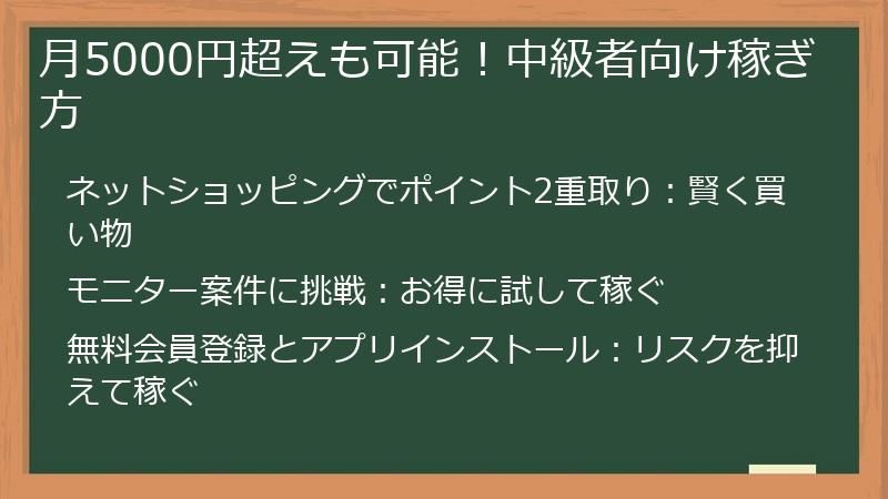 月5000円超えも可能！中級者向け稼ぎ方