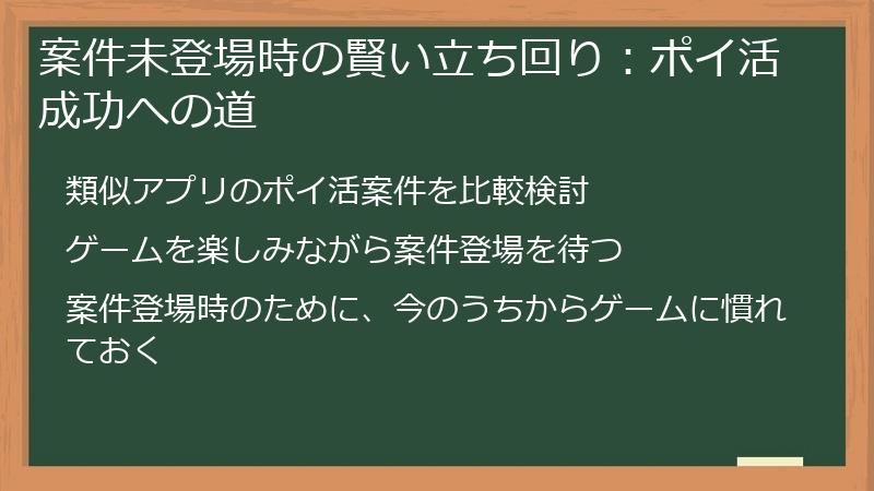案件未登場時の賢い立ち回り:ポイ活成功への道