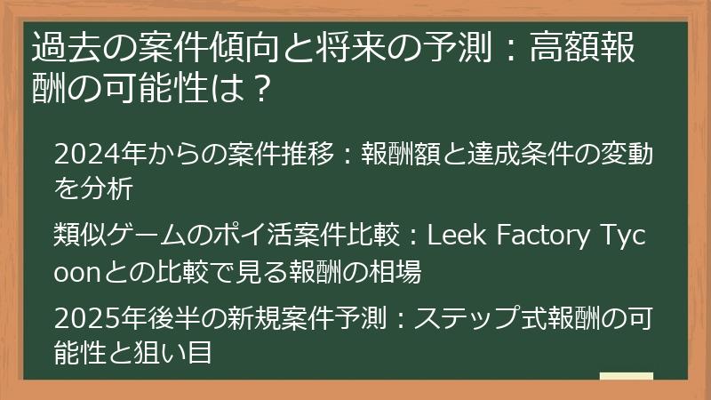 過去の案件傾向と将来の予測：高額報酬の可能性は？