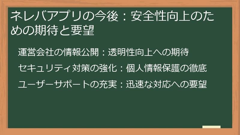 ネレバアプリの今後:安全性向上のための期待と要望