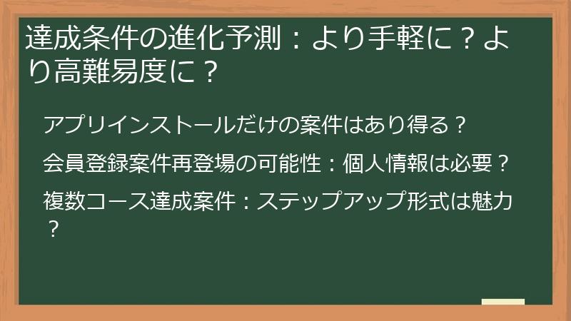 達成条件の進化予測：より手軽に？より高難易度に？