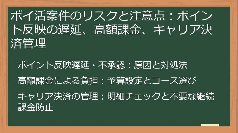 ポイ活案件のリスクと注意点:ポイント反映の遅延、高額課金、キャリア決済管理