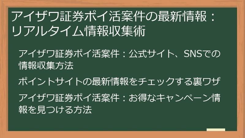 アイザワ証券ポイ活案件の最新情報：リアルタイム情報収集術