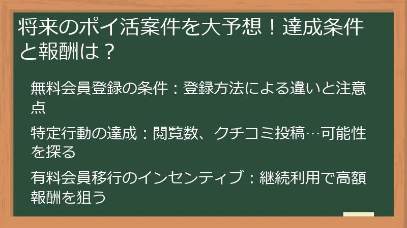 将来のポイ活案件を大予想!達成条件と報酬は?