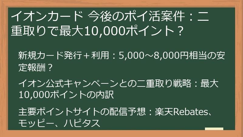 イオンカード 今後のポイ活案件:二重取りで最大10,000ポイント?