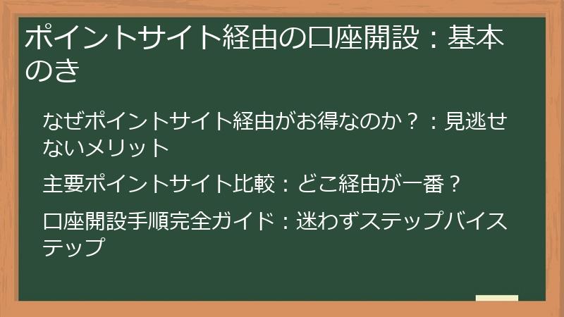 ポイントサイト経由の口座開設：基本のき