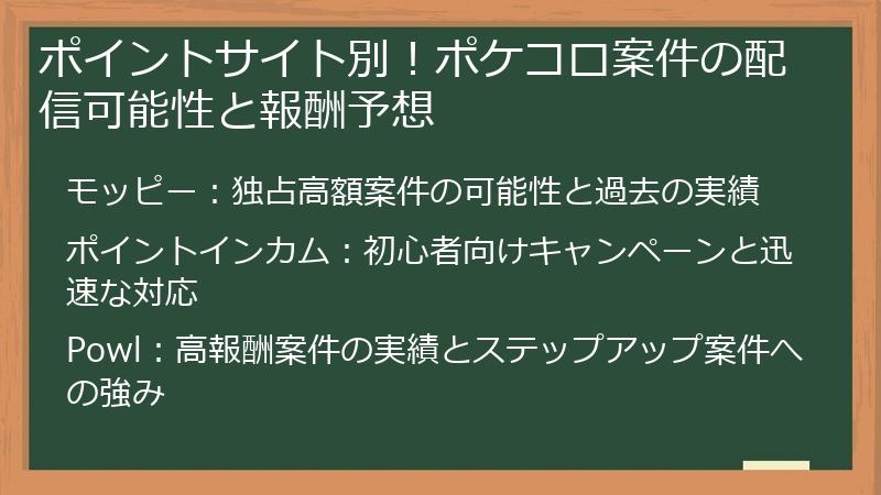 ポイントサイト別！ポケコロ案件の配信可能性と報酬予想