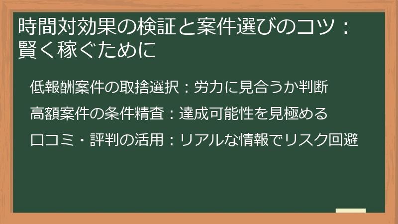 時間対効果の検証と案件選びのコツ:賢く稼ぐために